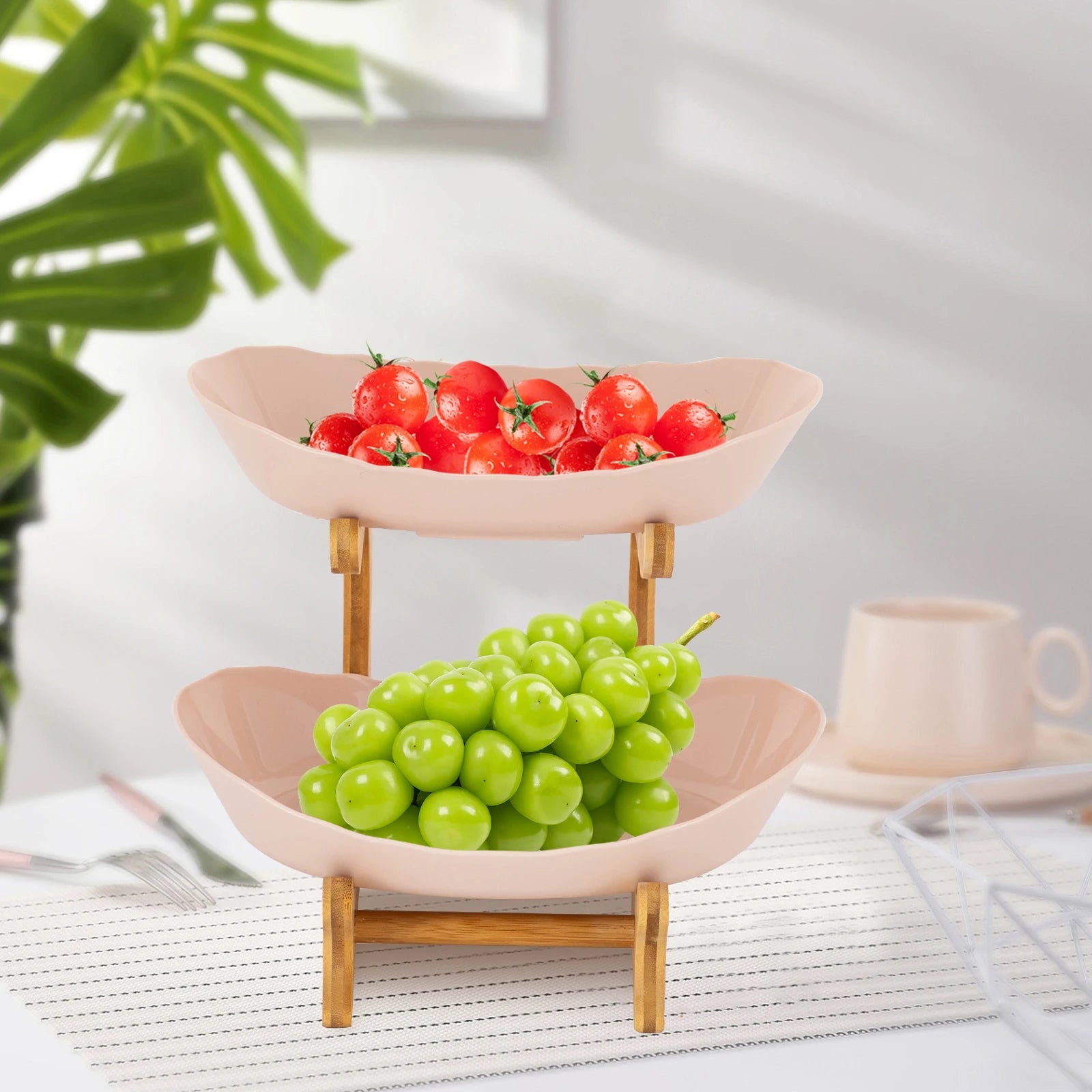 2 Tier Beige Fruit Basket Stand