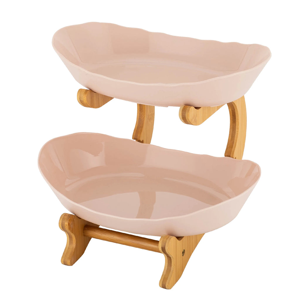 2 Tier Beige Fruit Basket Stand