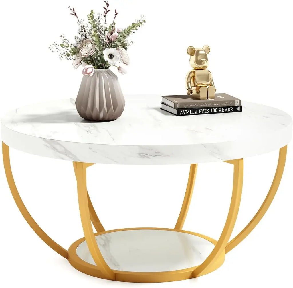 32" Circle Marble Coffee Table