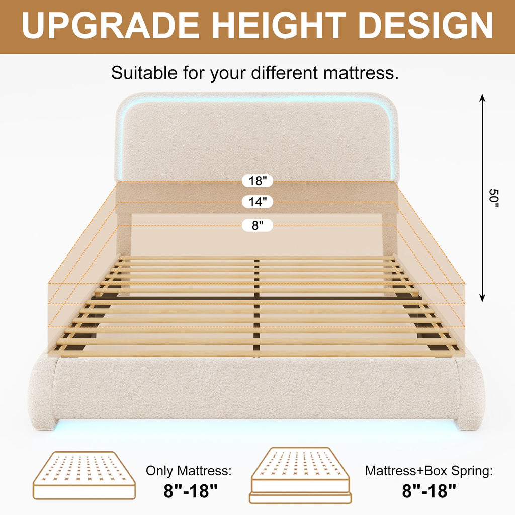 Twin Size Teddy Upholstery LED Bed Frame