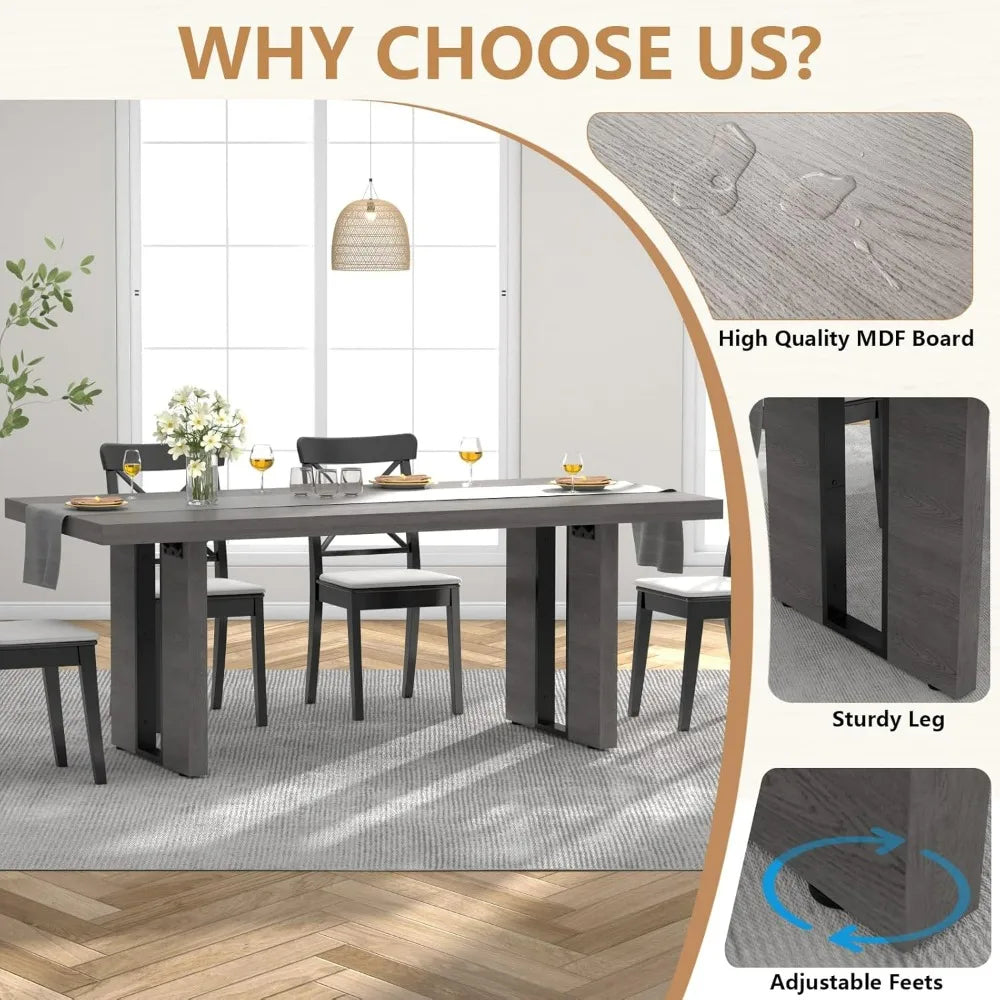 70.8 Inch Dining Table, Rustic Farmhouse Kitchen Table for 6-8 People, Large Dinning Room Furniture Rectangle Dinner Table for