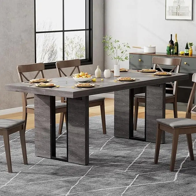 70.8 Inch Dining Table, Rustic Farmhouse Kitchen Table for 6-8 People, Large Dinning Room Furniture Rectangle Dinner Table for