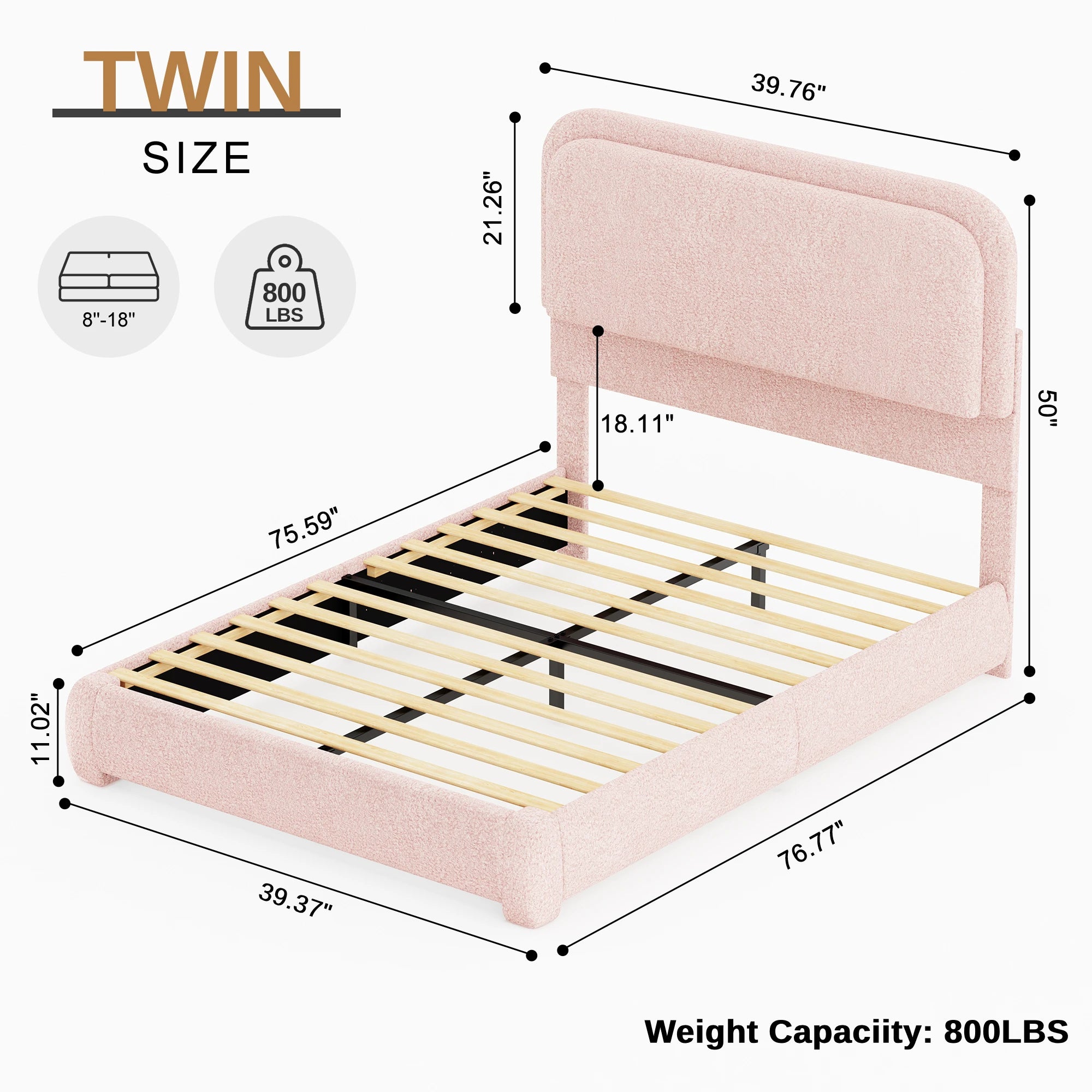 Twin Size Teddy Upholstery LED Bed Frame
