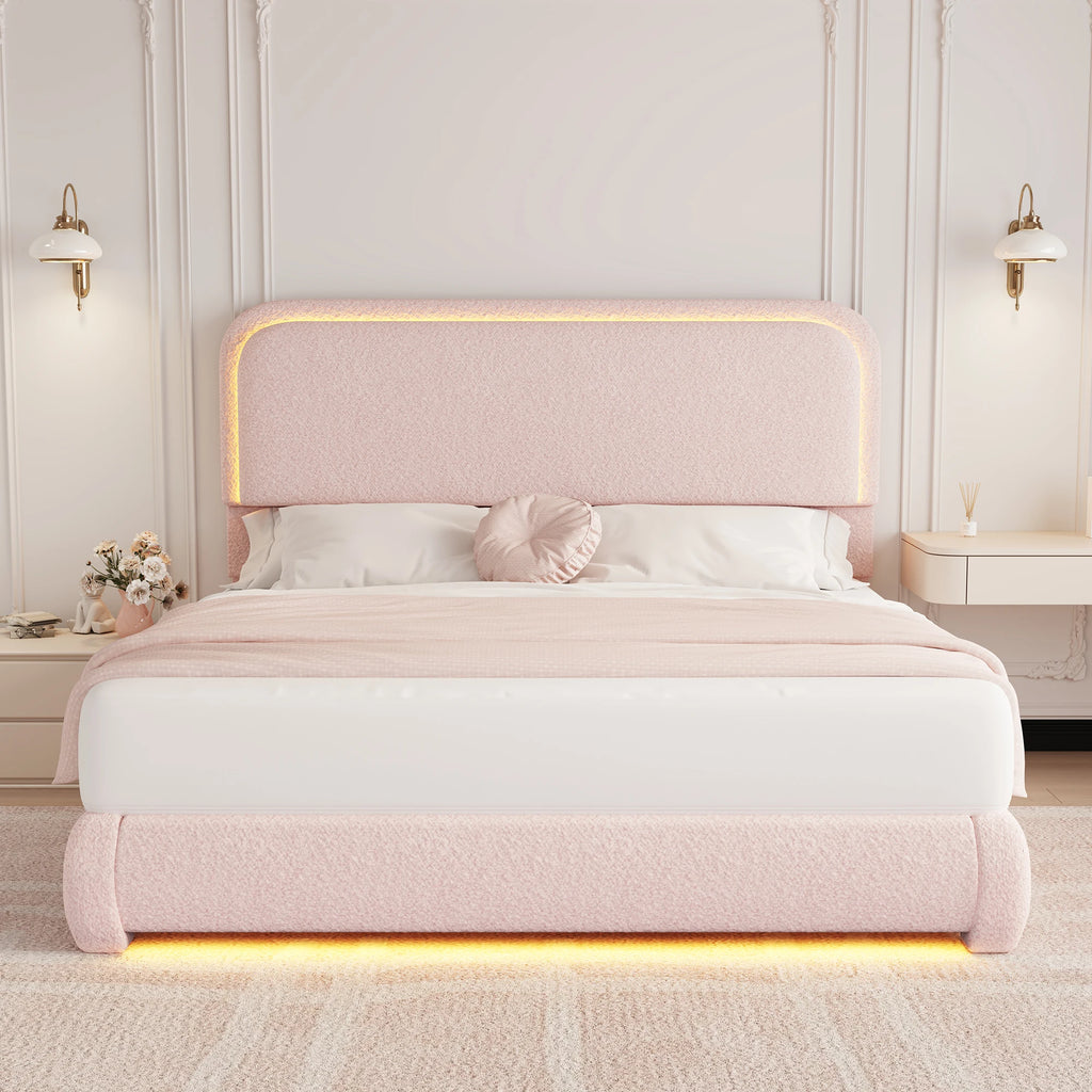 Twin Size Teddy Upholstery LED Bed Frame