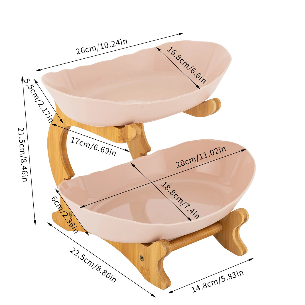 2 Tier Beige Fruit Basket Stand