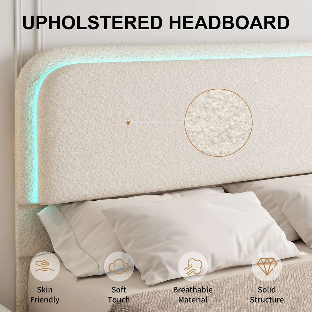 Twin Size Teddy Upholstery LED Bed Frame